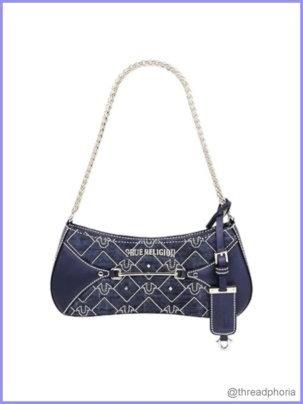 True Religion Shoulder Bag Studded Chain Purse Monogram Satchel